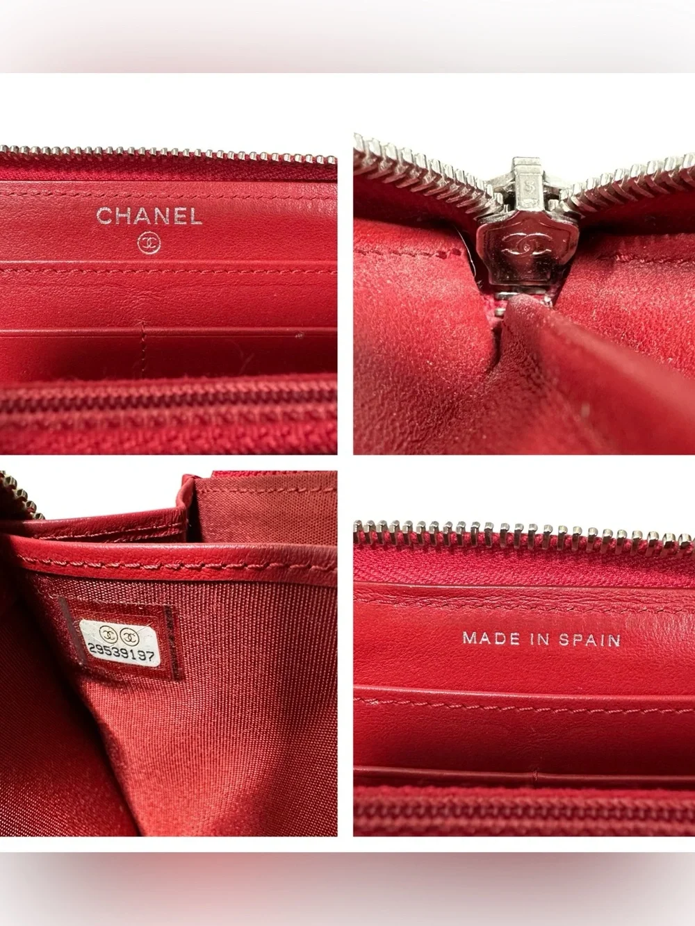 Chanel Mademoiselle Chevron Red Lambskin Leather Zip Around Zippy Large Wallet
